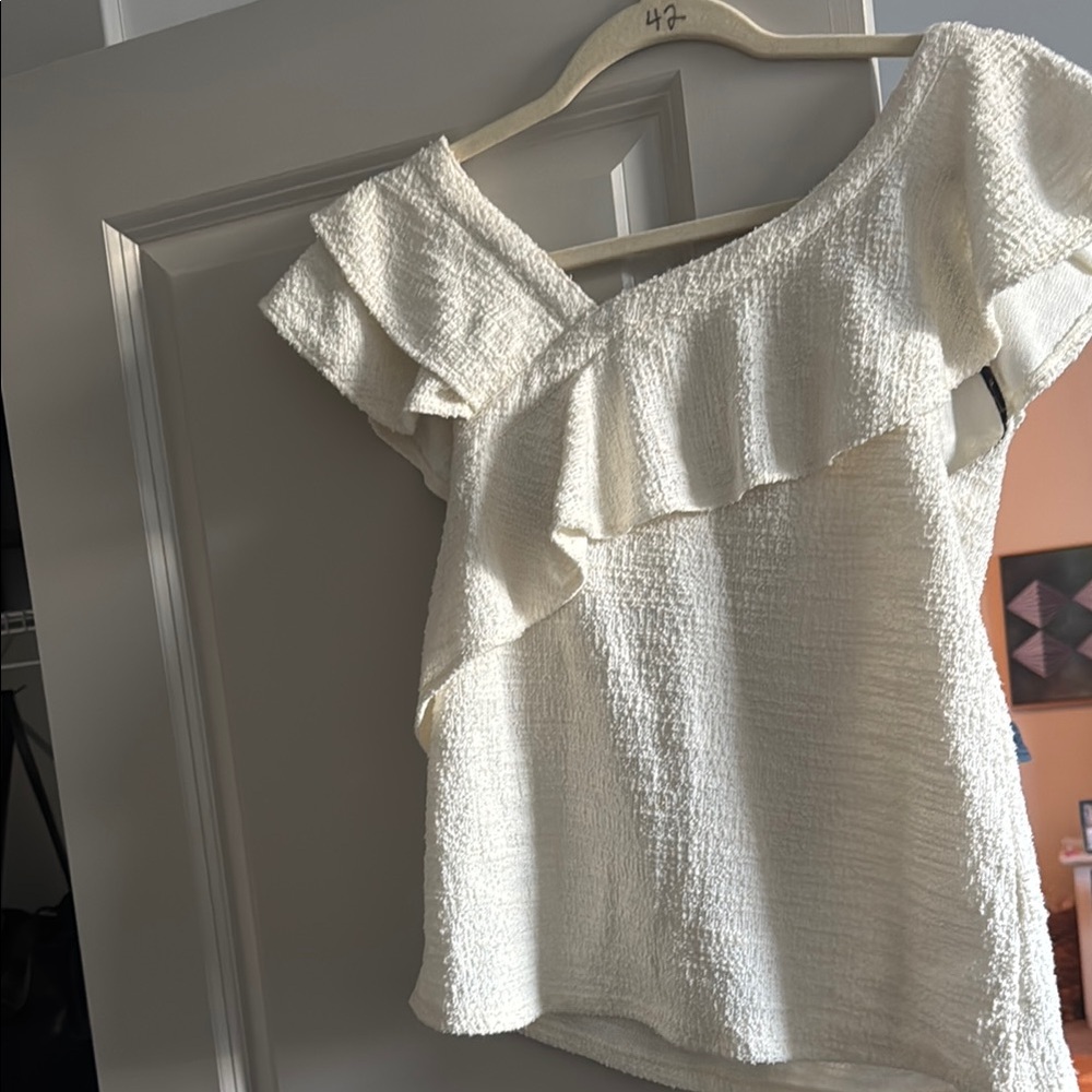 Anthropologie ruffle white blouse